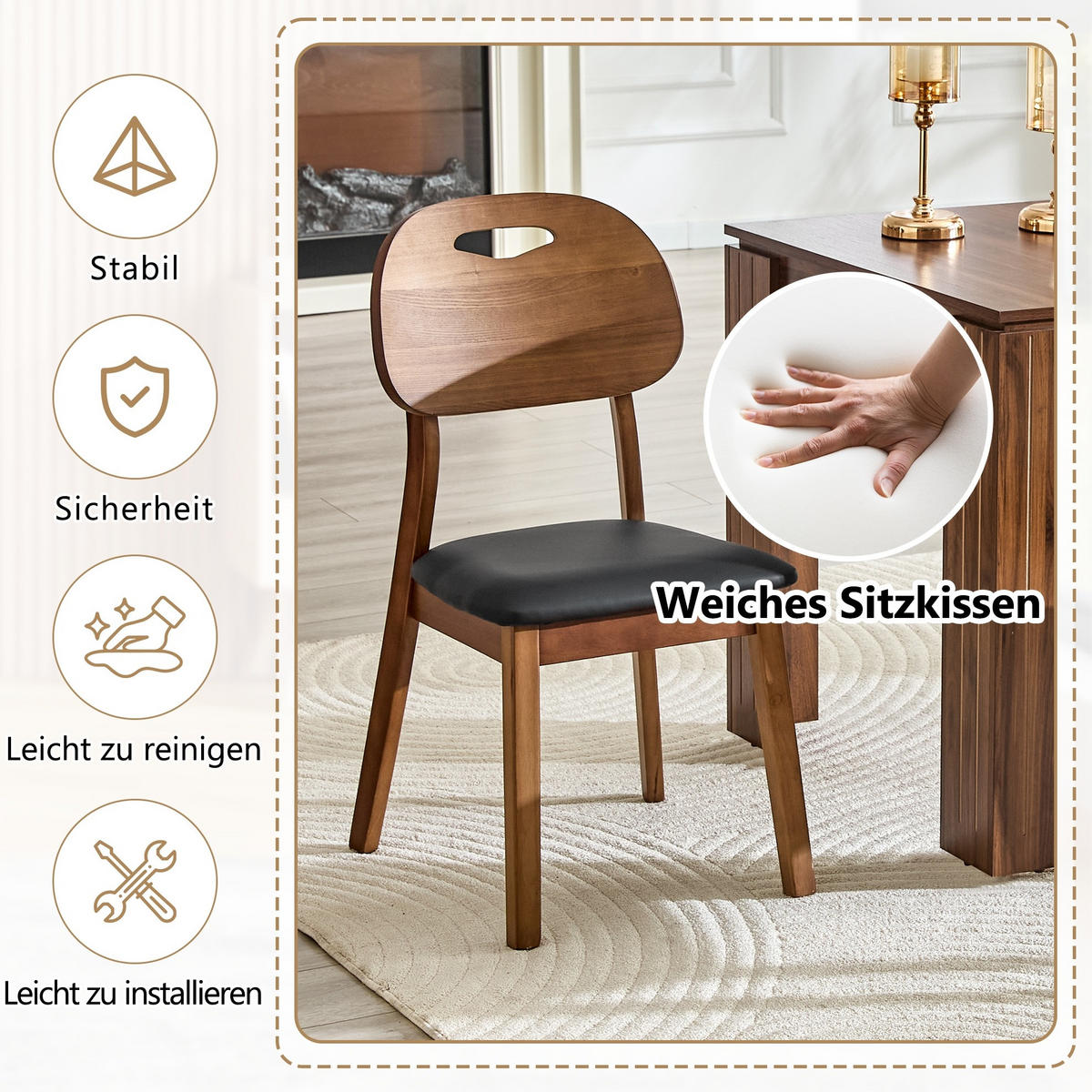 ESSZIMMERSTUHL 2er-Set mit ovaler Rückenlehne Schwarz - Schwarz, Holz (44/88/50cm) - Meubliv