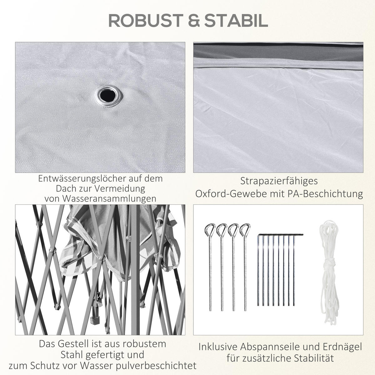 PAVILLON 3,3 x 3,3 m - Grau, Metall (330/288/330cm) - Outsunny