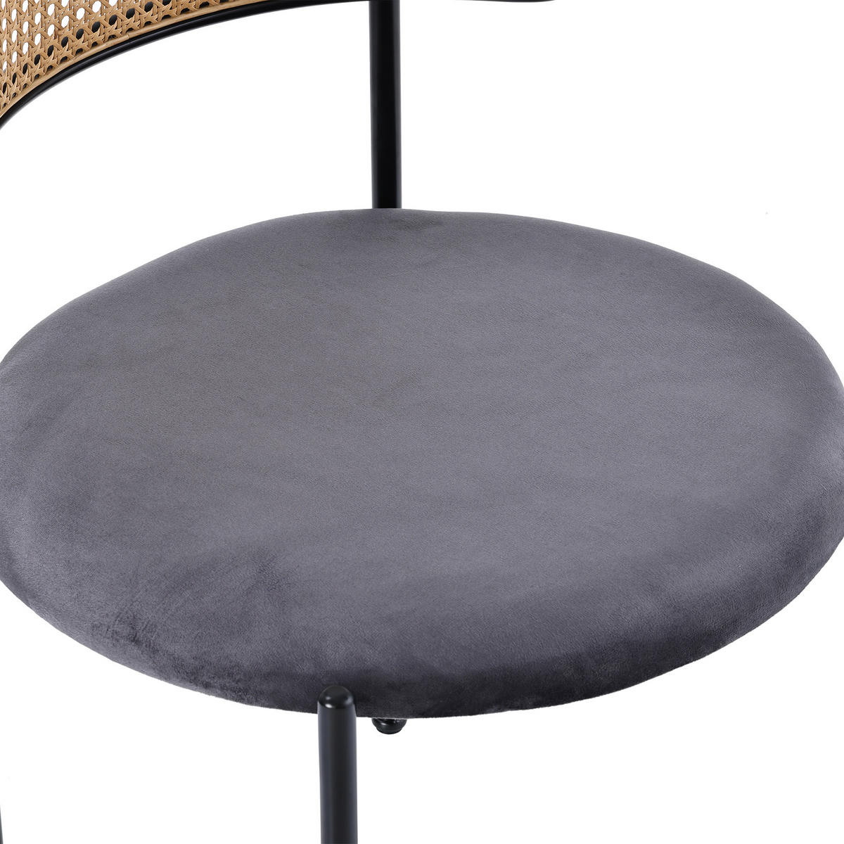 ESSZIMMERSTUHL 2er-Set Samt, Rattan-Rückenlehne, Metallbeine, Modern, Ergonomisch, Grau - Grau, Naturmaterialien/Textil (51/75/55cm) - Urban Meuble