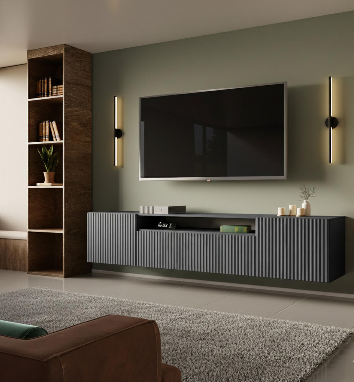 LOWBOARD Noa, Hängender TV-Schrank mit Push-to-Open System, graphitfarben - Graphitfarben, Holzwerkstoff (200/41/40cm) - AN-Moebel 4u