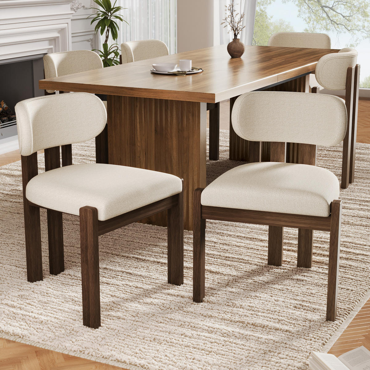ESSZIMMERSTUHL 2er-Set, Massivholz, Walnuss, Bouclé - Walnussfarben, Textil (54/79/54cm) - FLIEKS