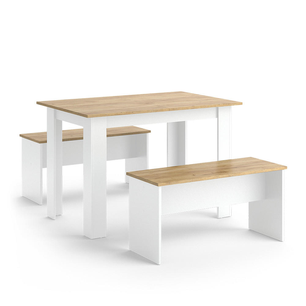 ECKBANKGRUPPE Sentio Weiß/Goldkraft Eiche 112 x 73.6 cm mit 2 Bänken - Honigeiche/Weiß, Holzwerkstoff (112/73/73.6cm) - Vicco