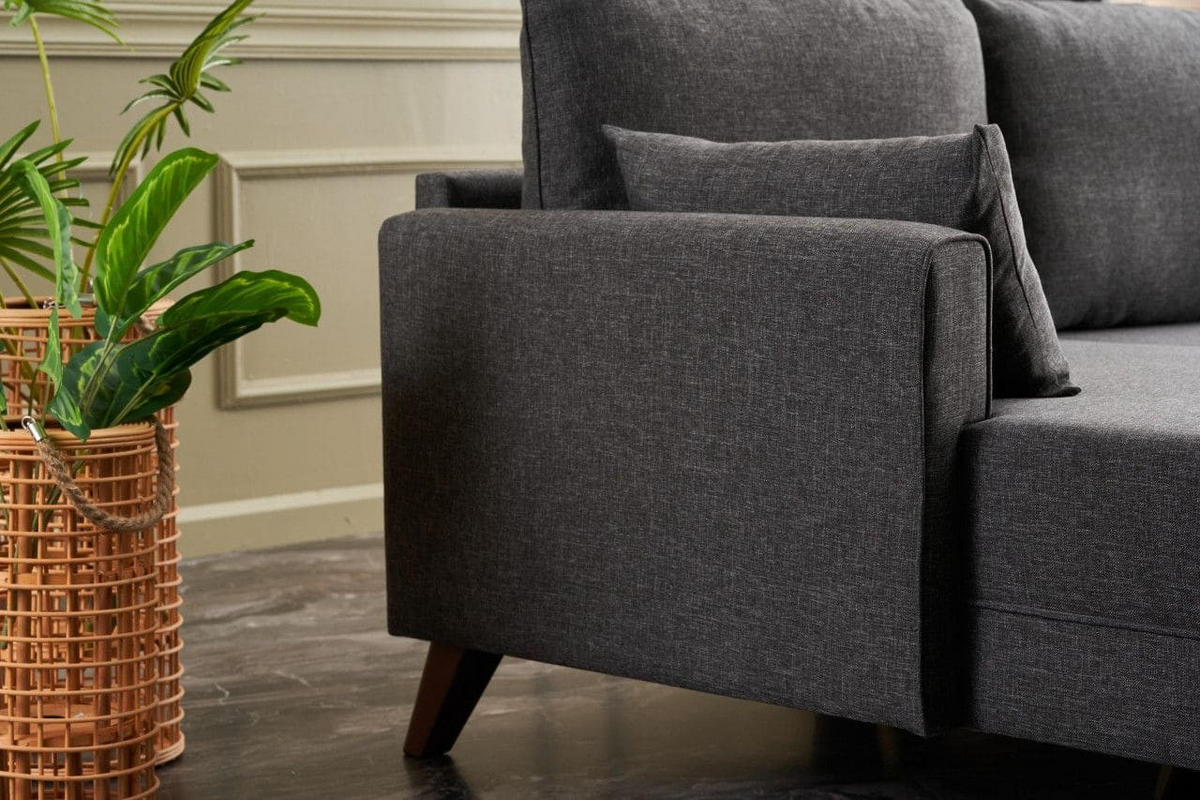 ECKSOFA mit losen Rückenkissen und Schlaffläche - Anthrazit/Walnussfarben, Holz/Kunststoff (275/165cm) - myHomelando