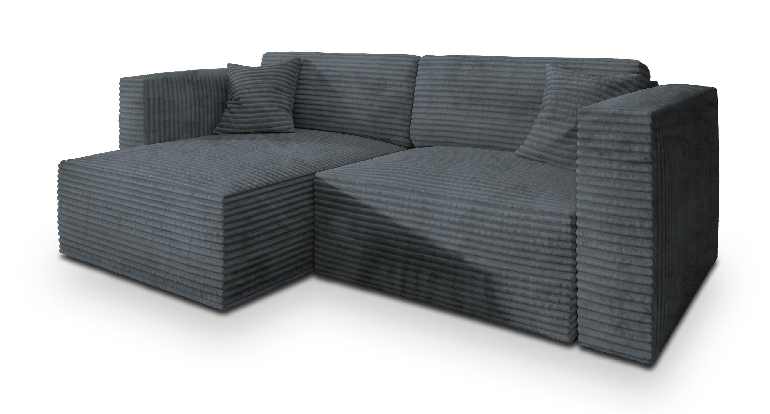 ECKSOFA NERIO Grau Kordstoff mit Schlaffunktion - Grau, Holz (245/148cm) - MASSENO