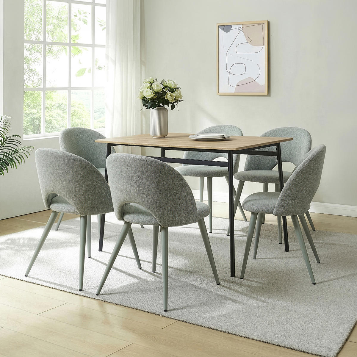 SADA JÍDELNÍCH ŽIDLÍ, 6 KS Karijoki - světle zelená/zelená barva, kov/textil (50/77/55cm) - [en.casa]