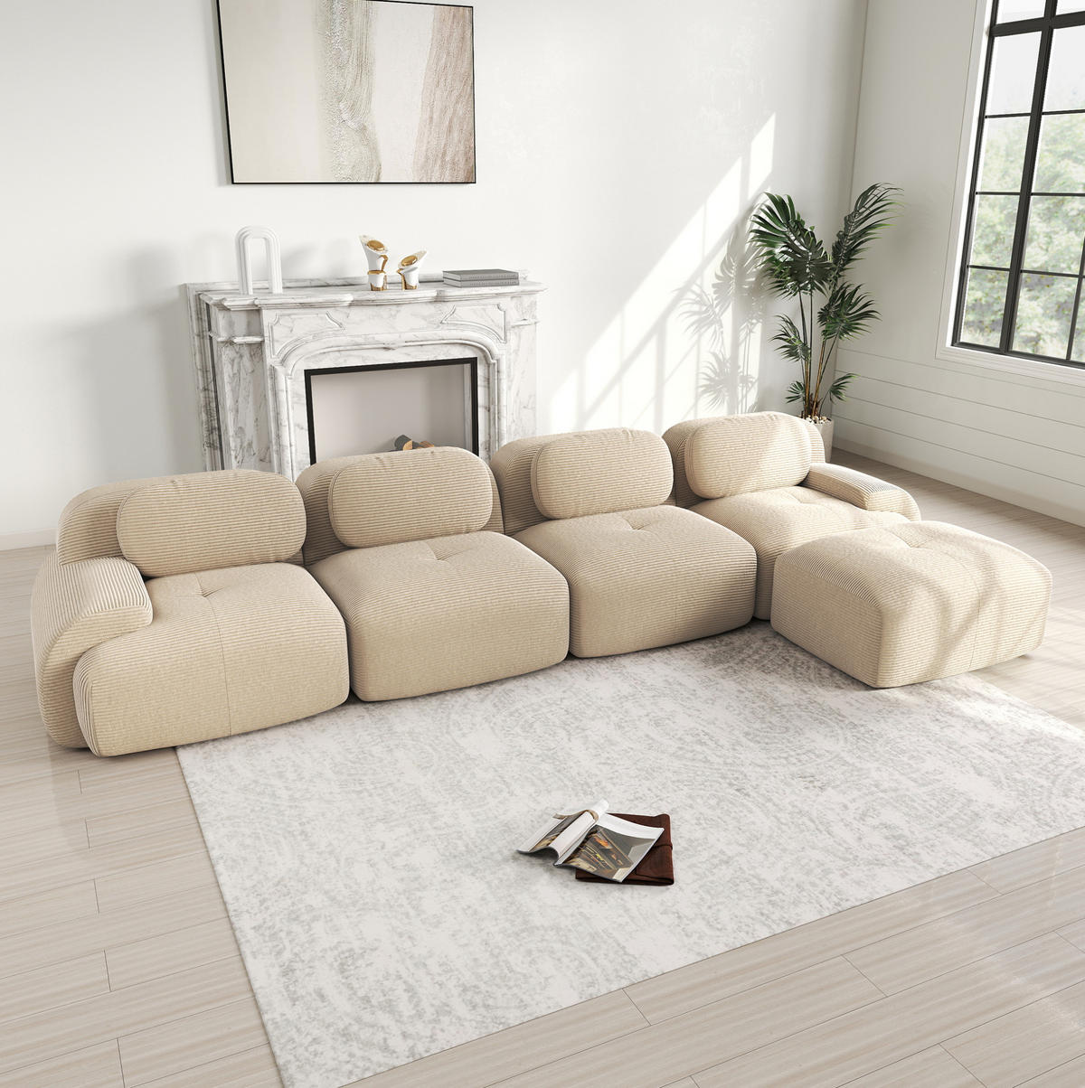 ECKSOFA modular rahmenlos Cord Beige - Beige, Kunststoff (178/388cm) - Meubliv