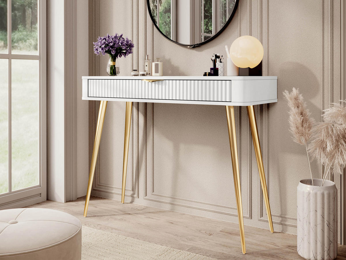 SCHMINKTISCH Lante - Goldfarben/Weiß, Holzwerkstoff/Metall (101/78/38cm) - MIRJAN24