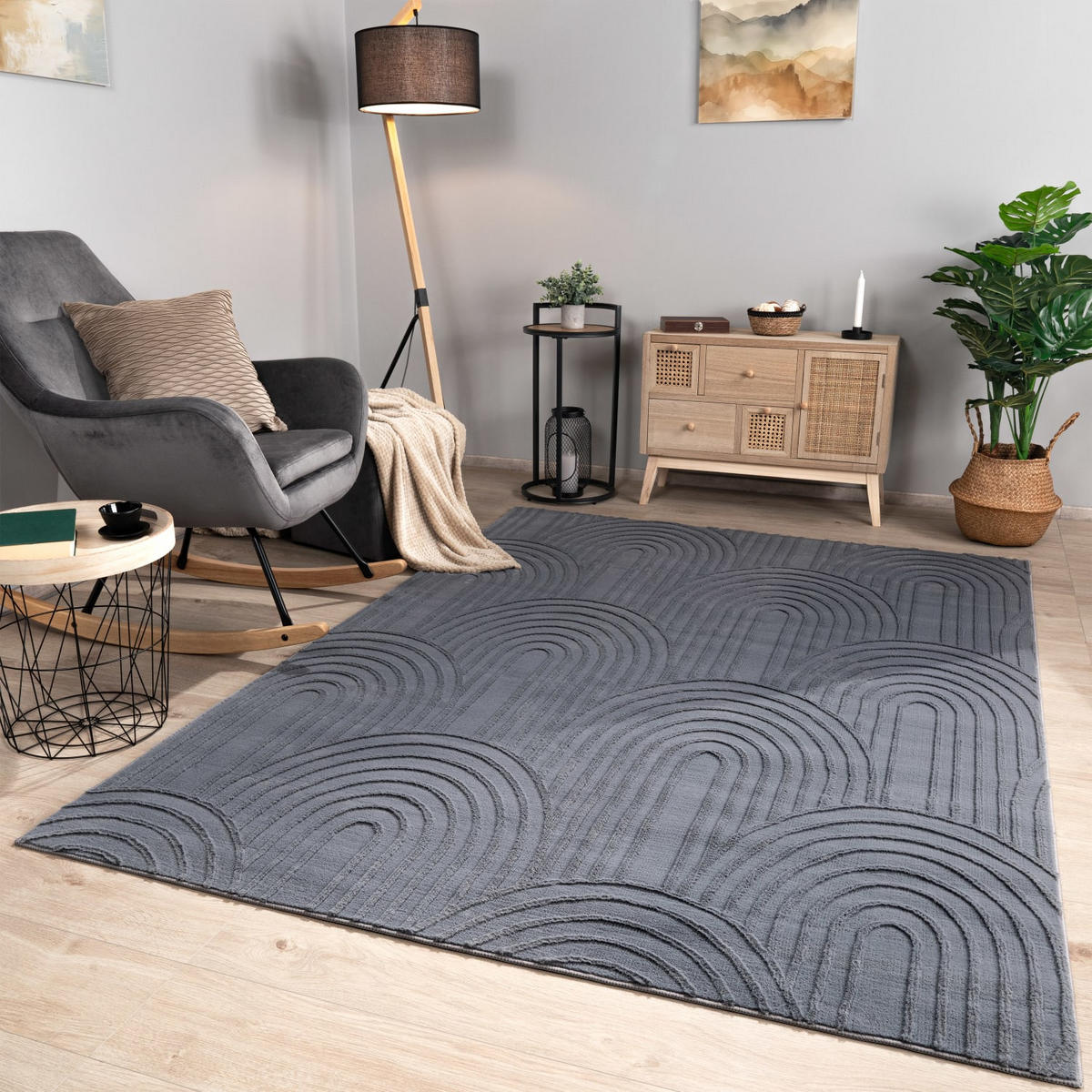 FLACHWEBETEPPICH Boho Anthrazit 80 x 150 cm - Anthrazit, Kunststoff (80/150cm) - TT Home