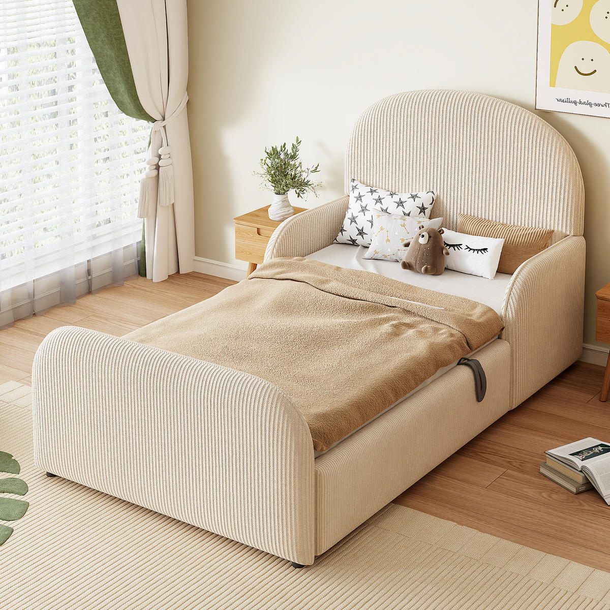 KINDERBETT mit Stauraum 90x200 cm Samt Beige - Beige, Metall (90/200cm) - Meubliv