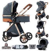 KINDERWAGENSET 3-in-1 mit Autositz, Neugeborenen-Sicherheitsgurt mit fünf Punkten, stoßdämpfend, faltbar, YV9-Blau - Blau, Metall (80/60cm) - Kaket