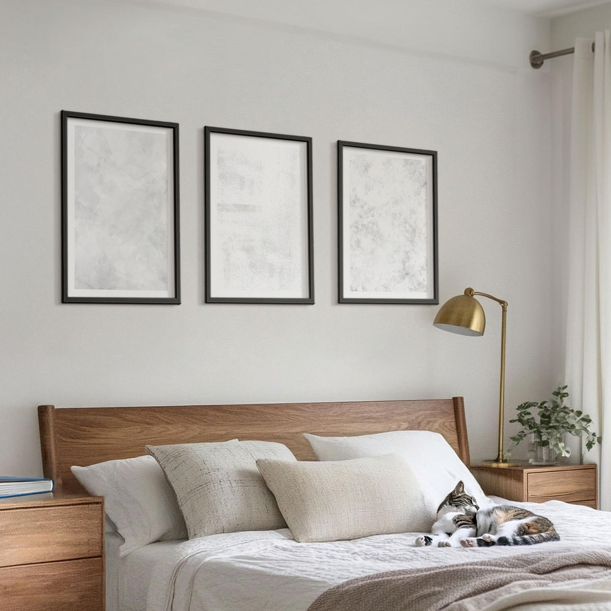 BILDER SET 3er Set - 40x60 cm Schwarzer Rahmen - Minimalistischer Hintergrund mit weißen Punkten - Schwarz, Kunststoff (40/60cm) - TULUP