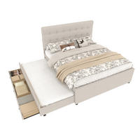 BETT mit Ausziehbett und 3 Schubladen 140x200 cm Leinen Beige - Beige, Holz (140/200cm) - Meubliv