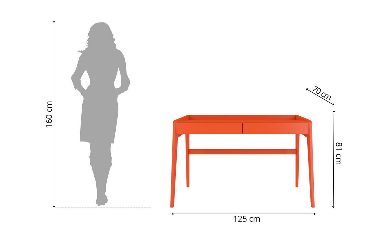 SCHREIBTISCH Lisa, 125/70/81 cm in Orange, Buchenholz - Orange, Holz/Buchenholz (70/125/81cm) - Visby