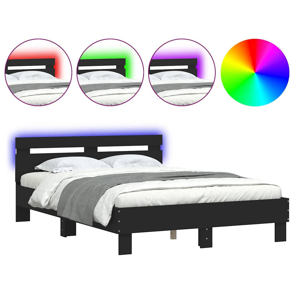 BETT Mit Led-Beleuchtung Ohne Matratze Schwarz 120/200 Cm - Schwarz, Holzwerkstoff (120/200cm) - vidaXL