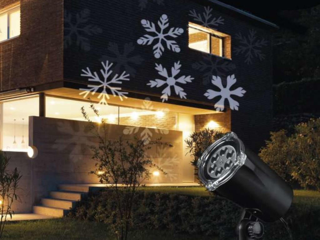 LED-WEIHNACHTSPROJEKTOR SCHNEEFLOCKEN - für innen und außen - Schwarz, Kunststoff/Metall (20/20/30cm) - LAALU