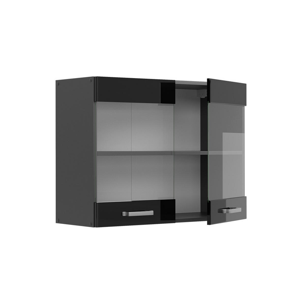 KÜCHENGLASSCHRANK R-Line Schwarz Hochglanz 80 cm - Schwarz Hochglanz/Anthrazit, Holzwerkstoff (80/60/31cm) - Vicco