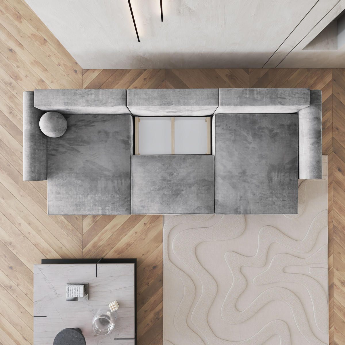 WOHNLANDSCHAFT FENTO M Beige Velours-Stoff mit Schlaffunktion - Beige, Holz (347/90/148cm) - MASSENO