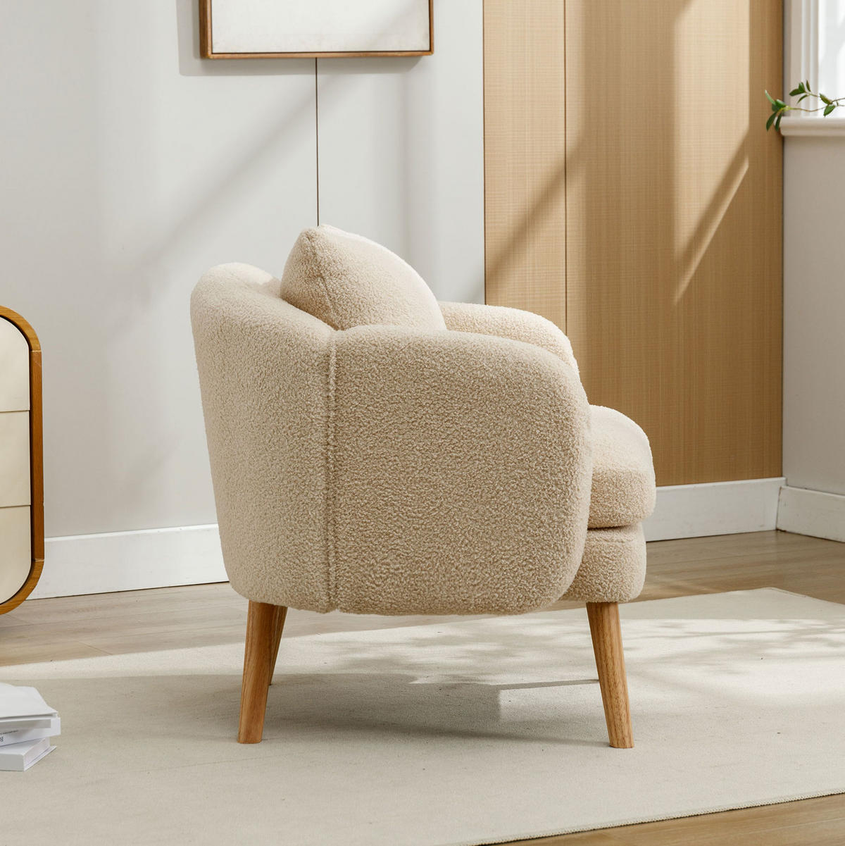 SESSEL Teddy-Samt mit Rückenkissen, extra dickem Sitzkissen 71/72/71 cm Beige - Beige, Textil (72/71/71cm) - Redom