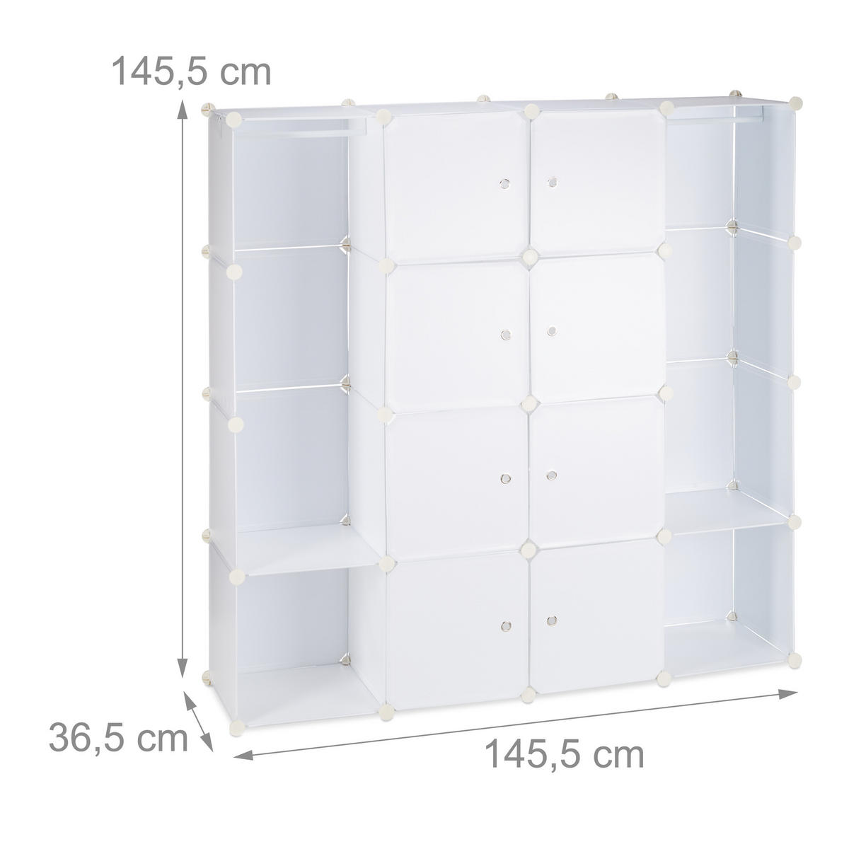 KLEIDERSCHRANK Stecksystem - Weiß, Kunststoff/Metall (145.5/145.5/36.5cm) - Relaxdays