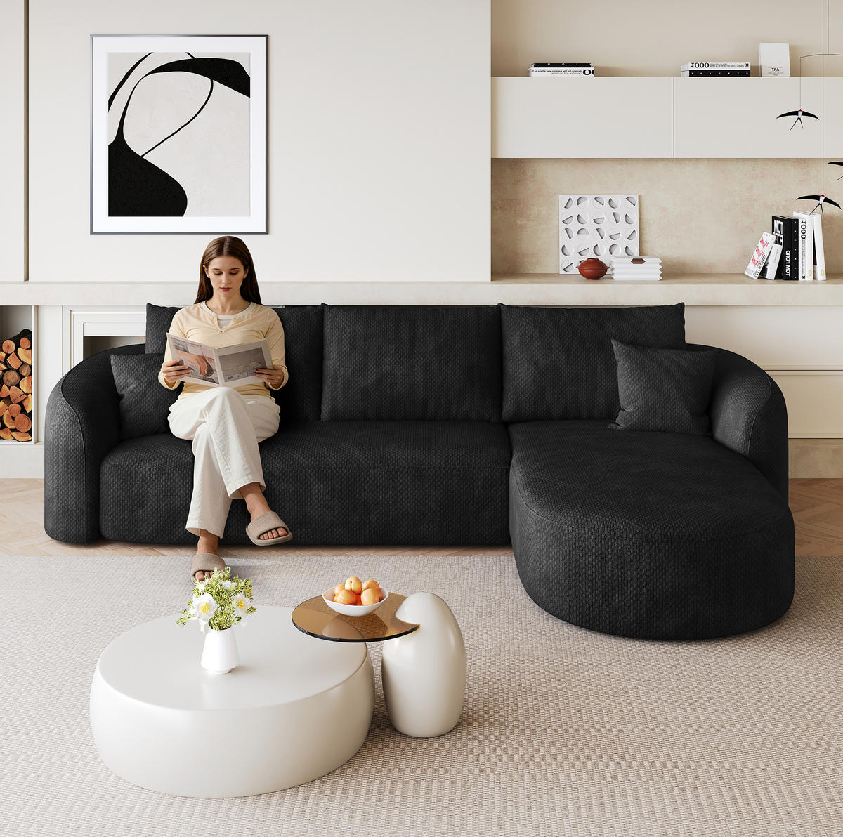 ECKSOFA 266/168/85 cm schwarz aus Stoff ohne Montage - Schwarz, Textil (168/266cm) - OKWISH