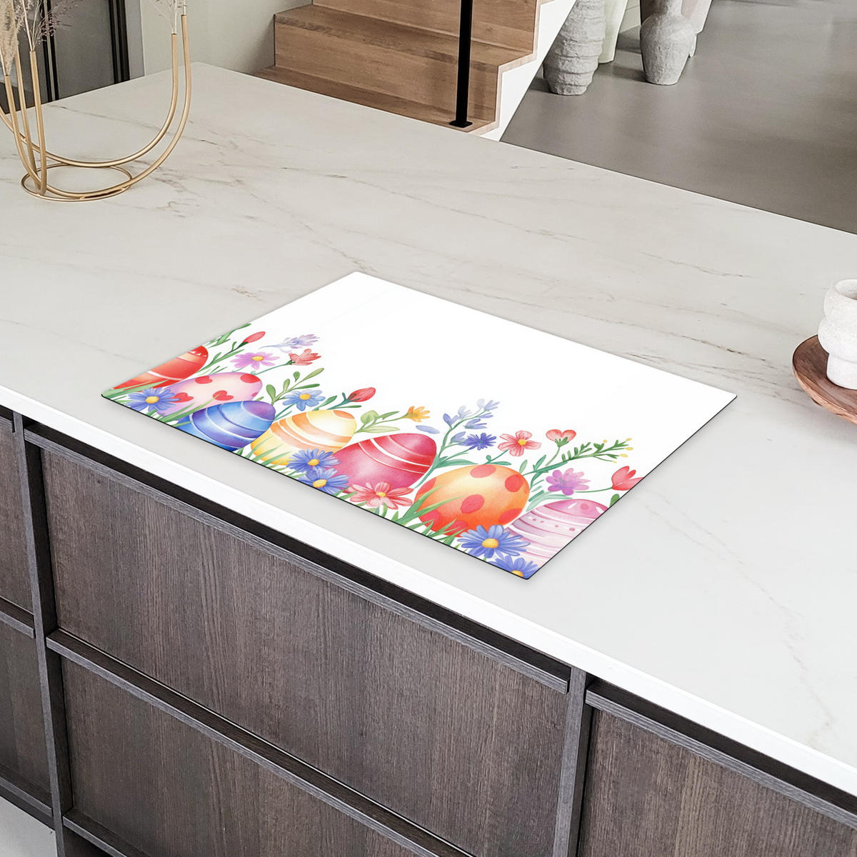 HERDABDECKPLATTE Blumengarten - Bunt - Eier Herdabdeckung Induktionsfeld 75x52 cm - Weiß, Kunststoff (75/52/0.2cm) - MuchoWow