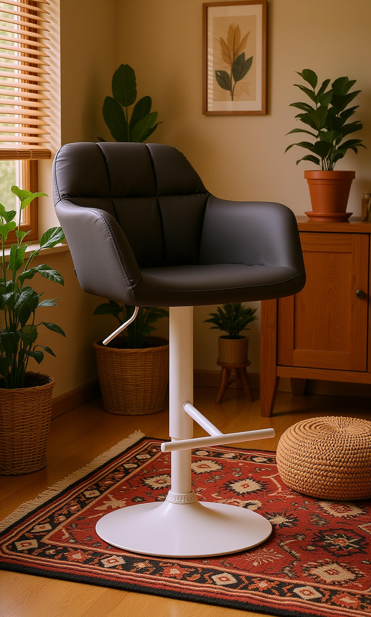 BARHOCKER Nardo Kunstleder weiß schwarz - Schwarz/Weiß, Kunststoff/Metall (57/118/59cm) - TPFLiving