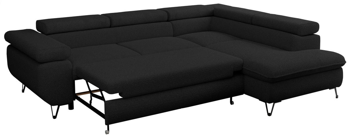 ECKSOFA PEDRO L Schwarz Boucle - Rechts Seite - Schwarz, Textil/Metall (273/208cm) - MKS