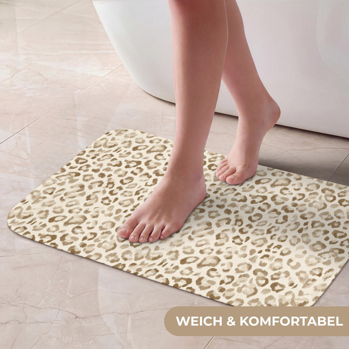 KOUPELNOVÁ PŘEDLOŽKA Leopard - Classic - Béžová 60x40 cm - světle hnědá, textil/plast (60/40cm)