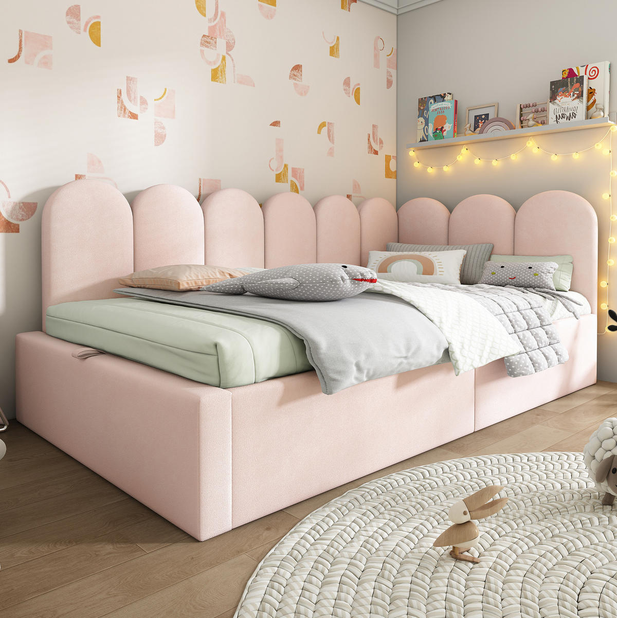 POLSTERBETT 90/190 cm mit hydraulischem Bettkasten, Samtbezug und Metall-Lattenrost, Rosa - Rosa, Textil (90/190cm) - Redom