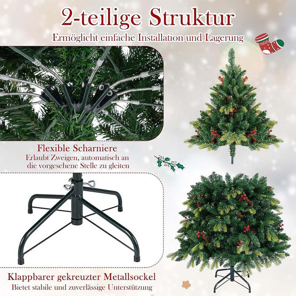 WEIHNACHTSBAUM mit 250 APP-gesteuerten RGB-Lichtern 150cm Grün - Grün, Metall (150cm) - COSTWAY