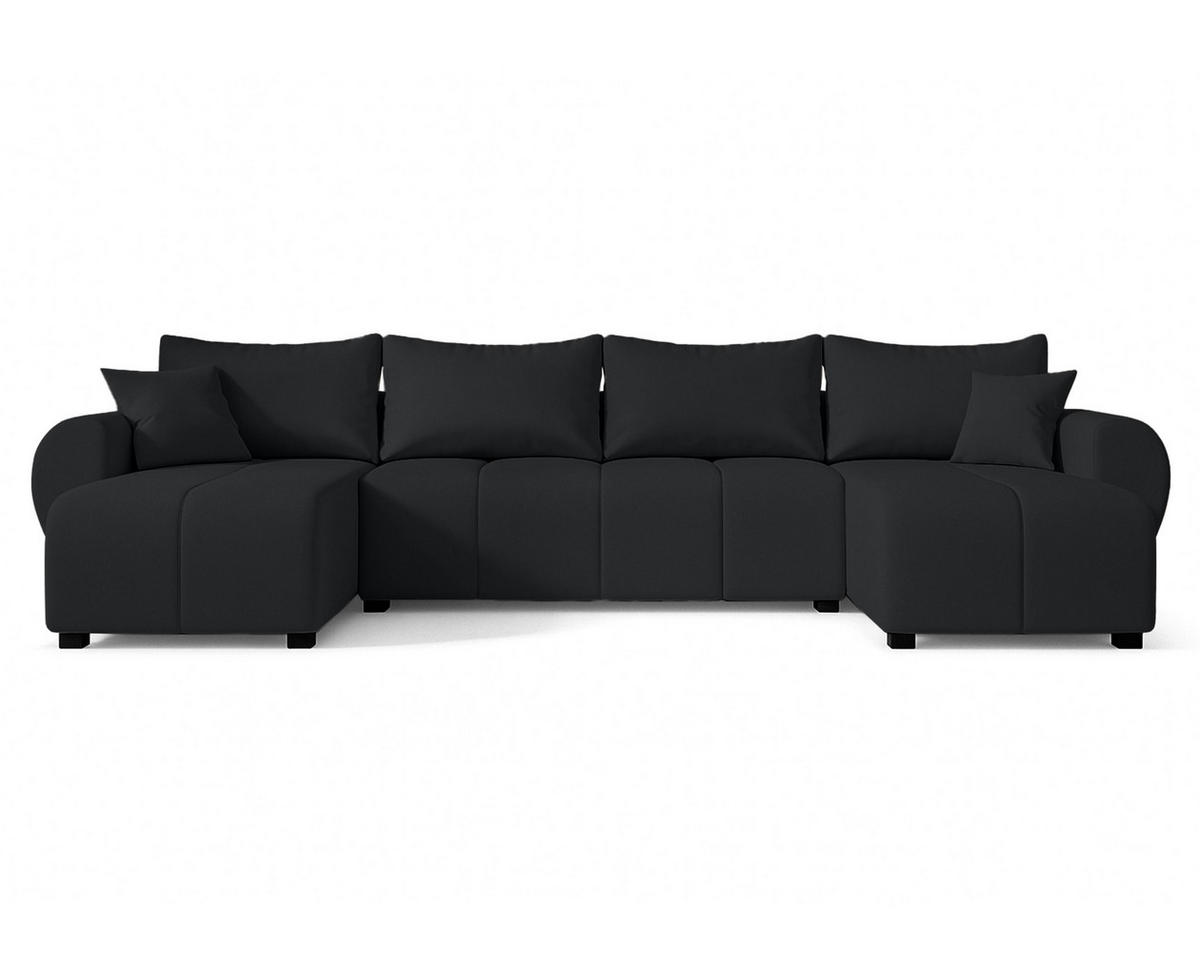 WOHNLANDSCHAFT Malatya U Form Schwarz 311/145/82 cm mit Schlaffunktion - Schwarz, Kunststoff/Textil (311/82/145cm) - AX Living