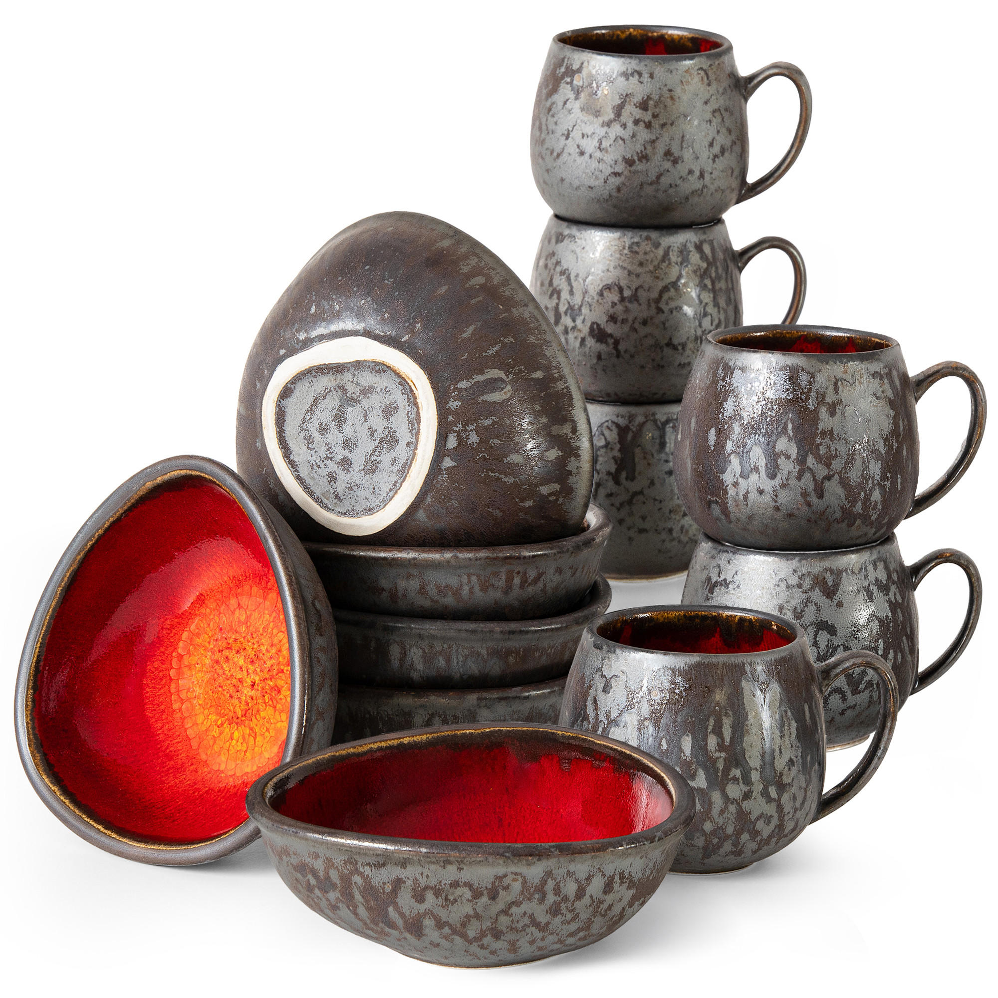 GESCHIRRSET PRIMA, 6-Personen, 12-tlg, Rot - Rot, Keramik (16.5/5/16cm) - KONSIMO®