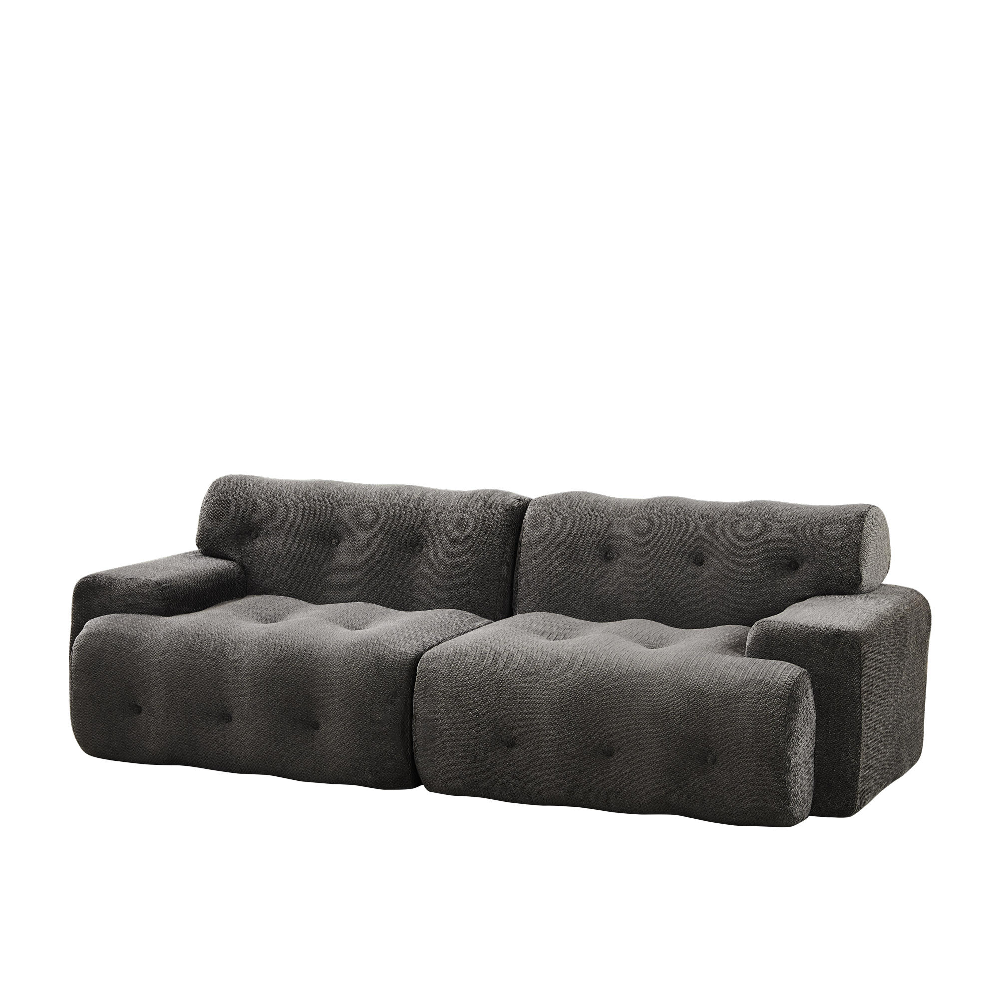 2-SITZER-SOFA 224/104/66 cm aus Chenille, ohne Montage mit breiten Armlehnen und Knopfheftung, Grau - Grau, Textil (224/66/104cm) - Redom