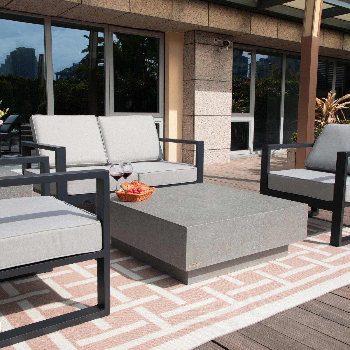 COUCHTISCH TEVERE aus GF-Beton Quadratisch, Wetterbeständig, 102x102x36 cm - Grau, Naturmaterialien (102/102/36cm) - Elementi