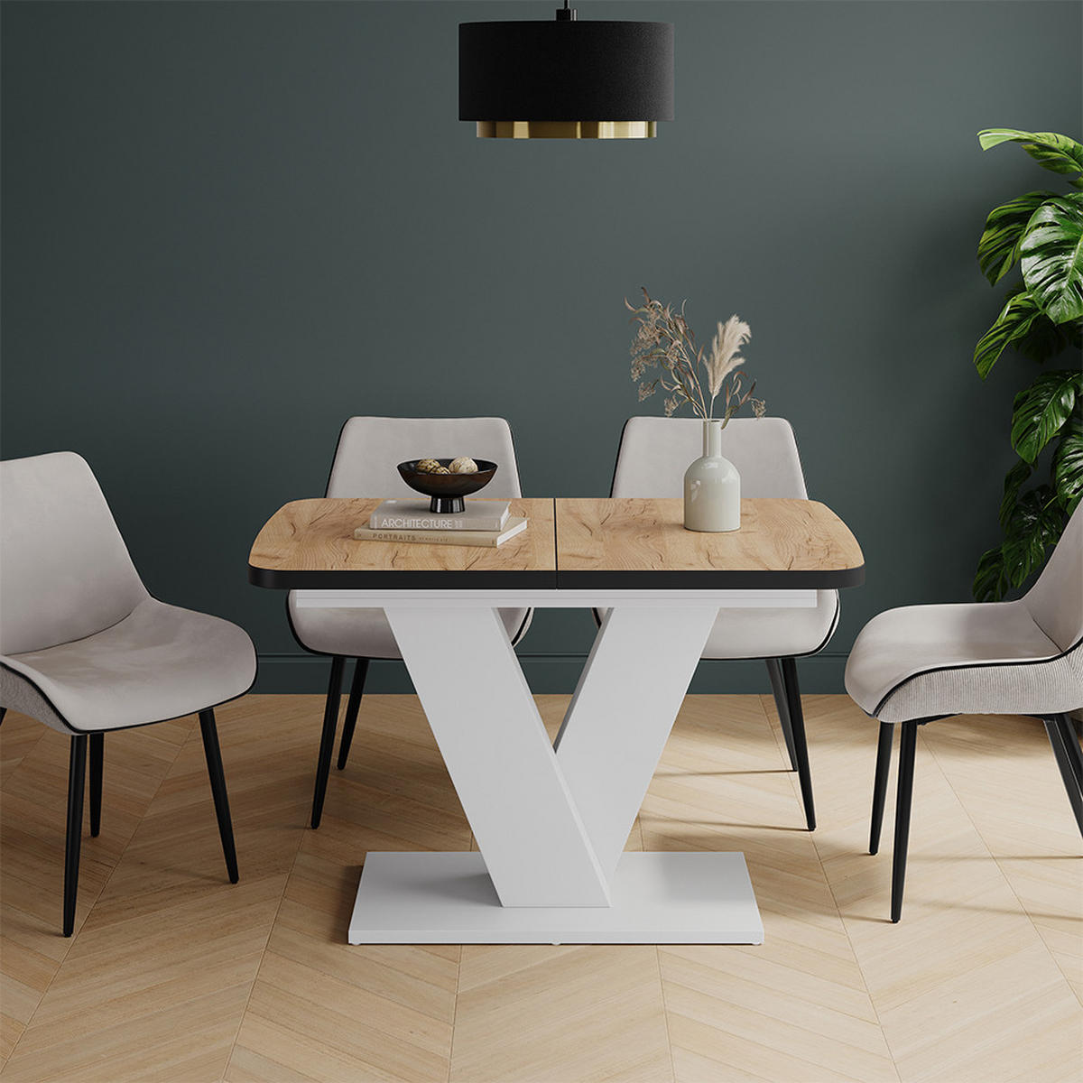 JÍDELNÍ STŮL Fenaro Černá/bílá - bílá/medově dubová, kompozitní dřevo (80/120/77.4cm) - Vicco