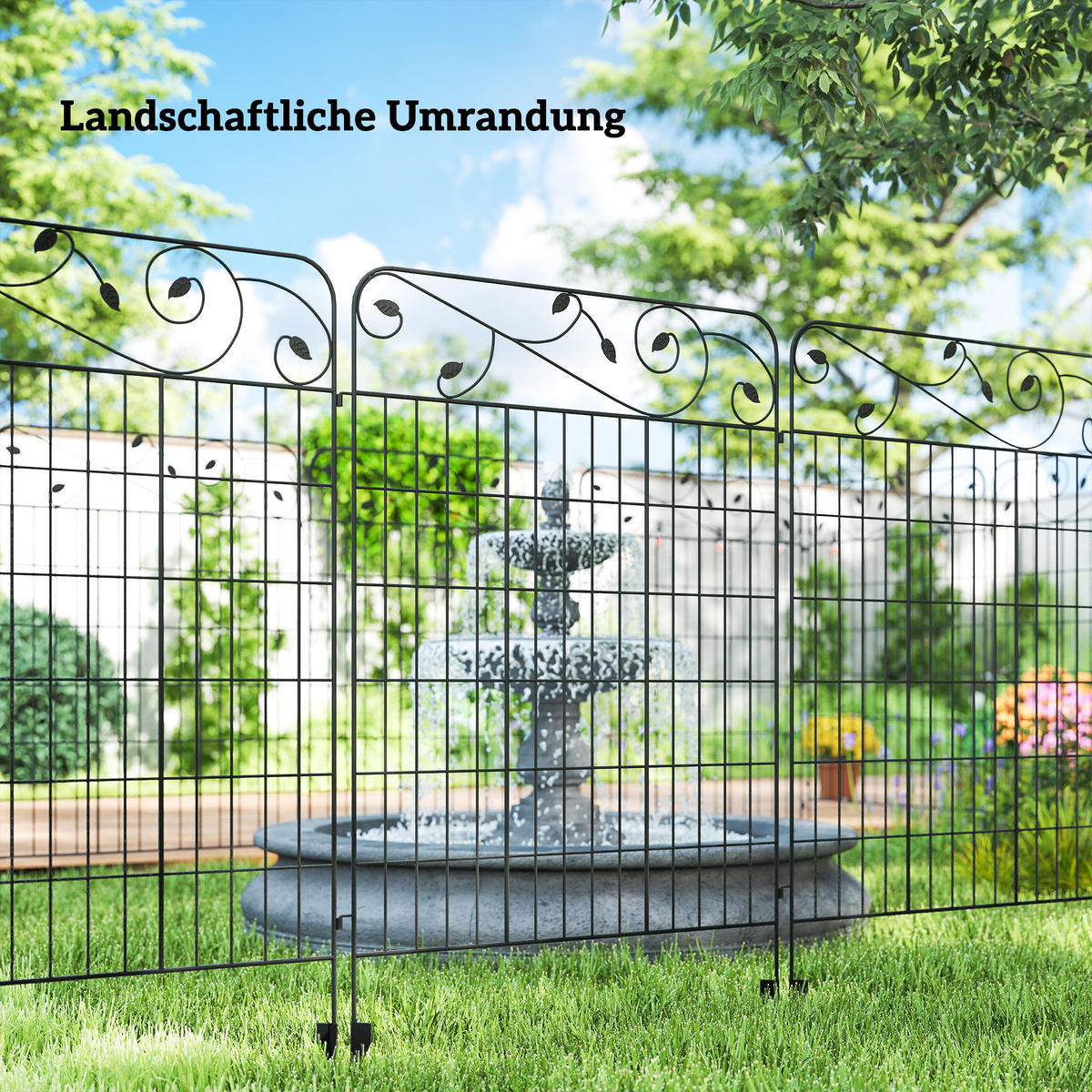 GARTENZAUN, Metall, Schwarz - Schwarz, Metall (1/110cm) - Outsunny