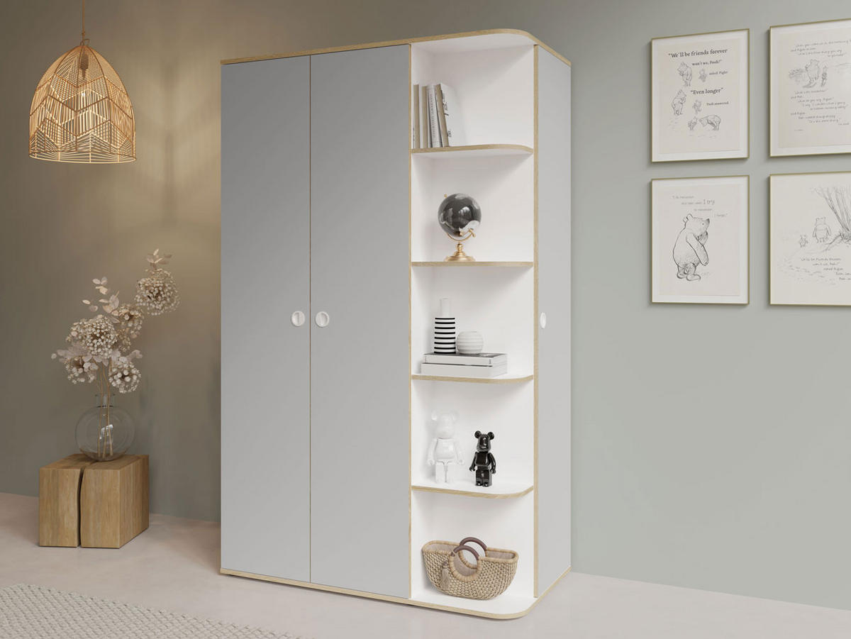 KLEIDERSCHRANK Pinio weiß, lichtgrau 120 / 60 / 196,5cm - Weiß/Grau, Holzwerkstoff/Kunststoff (120/196.5/60cm) - Feldmann-Wohnen