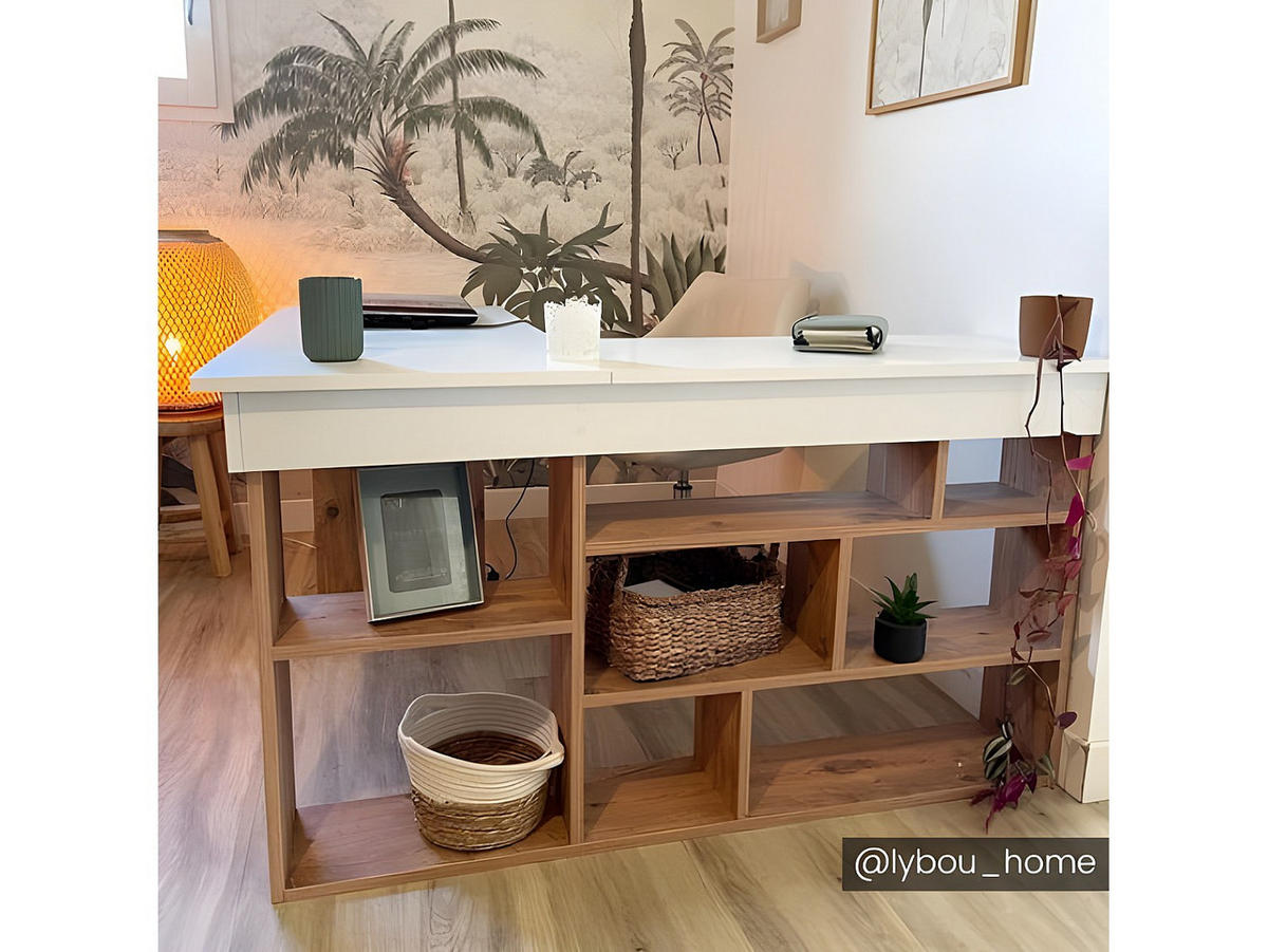 SCHREIBTISCH - 129 cm x 120 cm - holz - naturfarben hell, weiß Lileul - Naturfarben/Weiß, Holz (120/129/72cm) - Vente-Unique