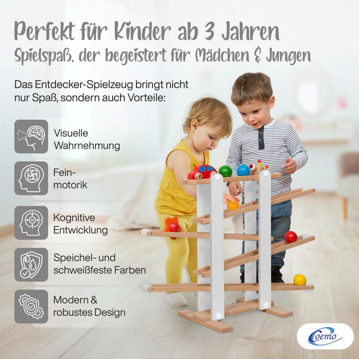 KUGELBAHN L Holz Grau mit 7 Roll Elementen - Grau, Holz (26/70cm) - Coemo