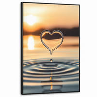 LEINWAND Bilder mit Rahmen - Herz - Wasser - Sonnenuntergang - Natur - Zen - 80x120 - Bernsteinfarben, Textil (80/120cm) - MuchoWow