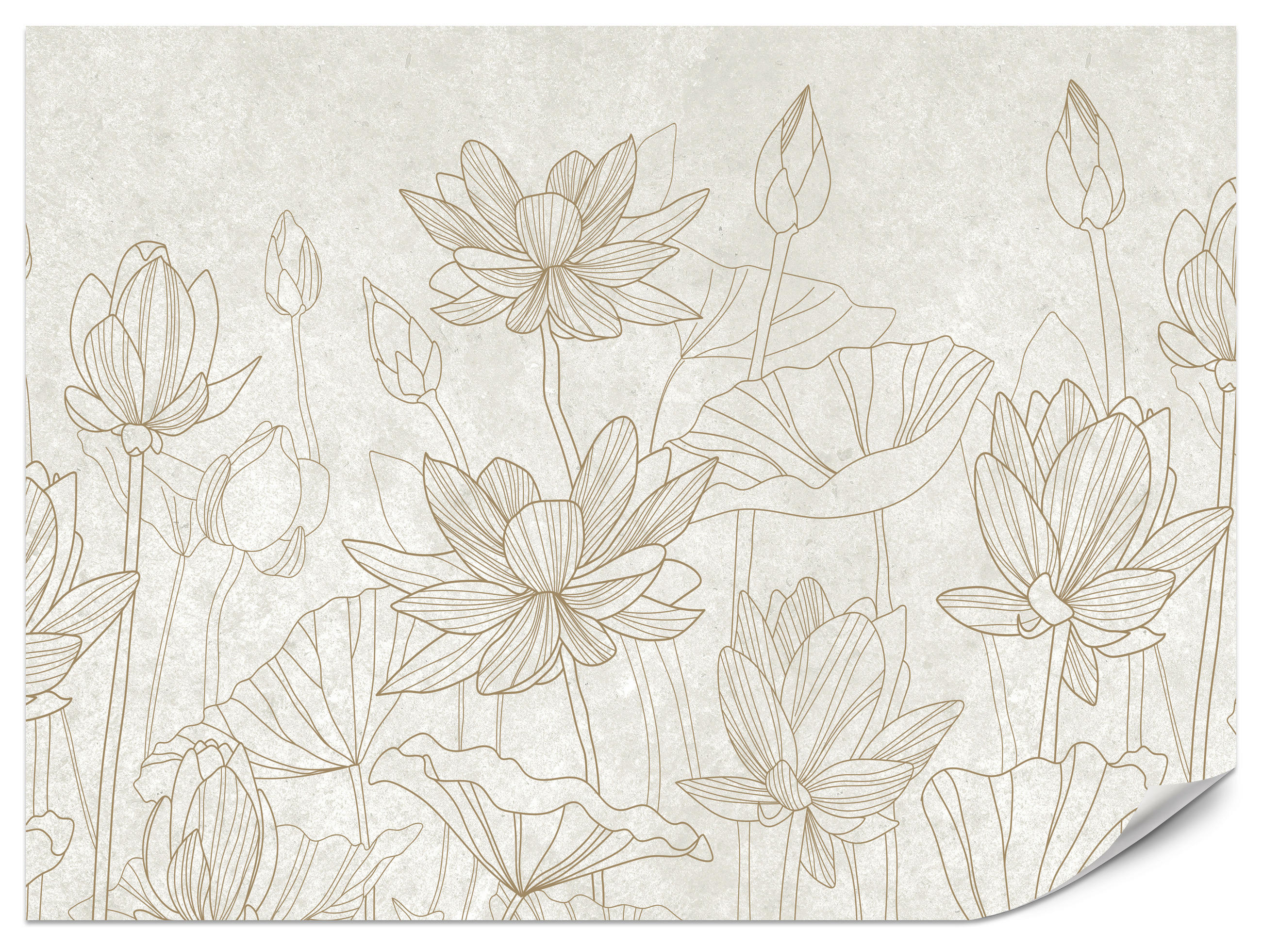FOTOTAPETE für Wohnzimmer Linienzeichnung Blumen Pflanzen Natur 100x70 - Beige, Papier (100/70cm) - Muralo