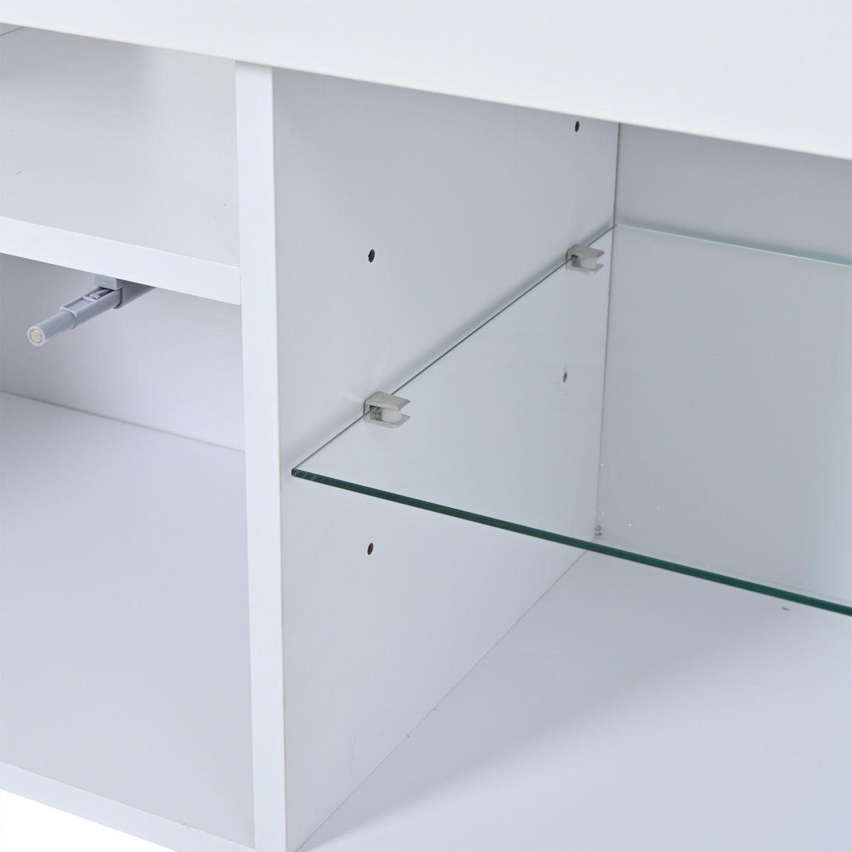 TV-LOWBOARD 180x35x45 cm Weiß Hochglanz 3 Türen Glas Einlegeböden - Weiß, Holzwerkstoff (35/45/180cm) - FLIEKS