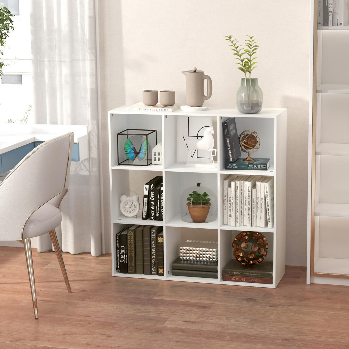 BÜCHERREGAL,9 Holzfächer 91,5x29,5x91,5cm,weiß - Weiß, Kunststoff (91.5/91.5/29.5cm) - Vallsero