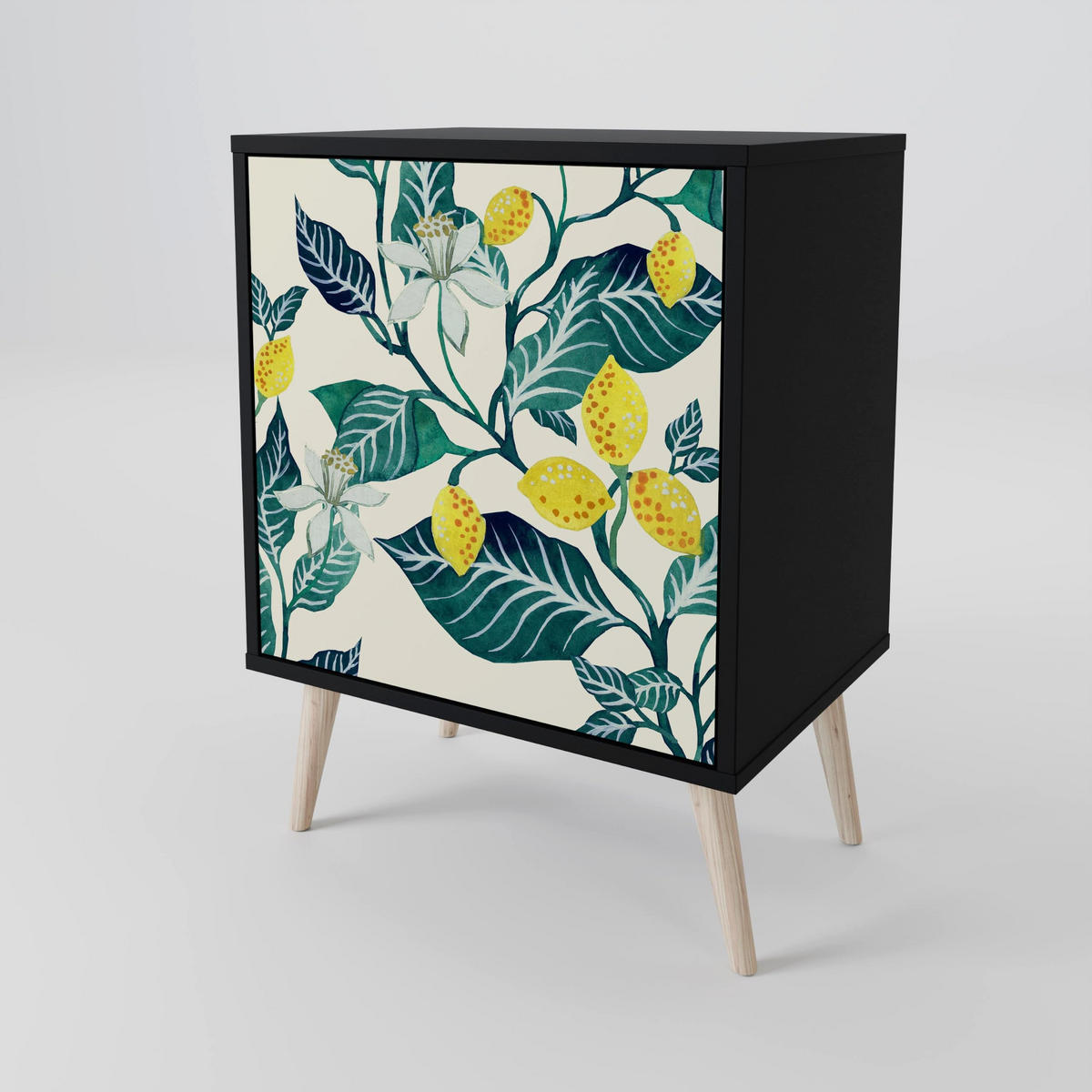 SIDEBOARD LEMON TREE, Schwarz, 57,5x42x72,5 cm, Schwarze Metallfüße - Multicolor/Schwarz, Holzwerkstoff/Metall (57.5/72.5/42cm) - SpaceRebels
