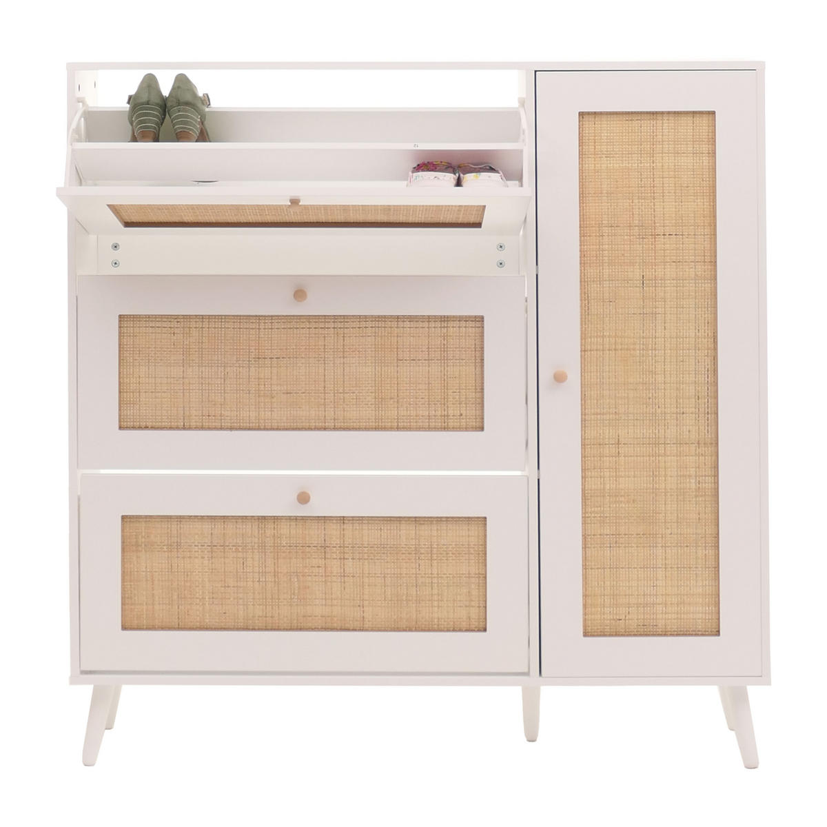 RATTAN-SCHUHKIPPER Weiß - Weiß, Holz (120/127/24cm) - MCW