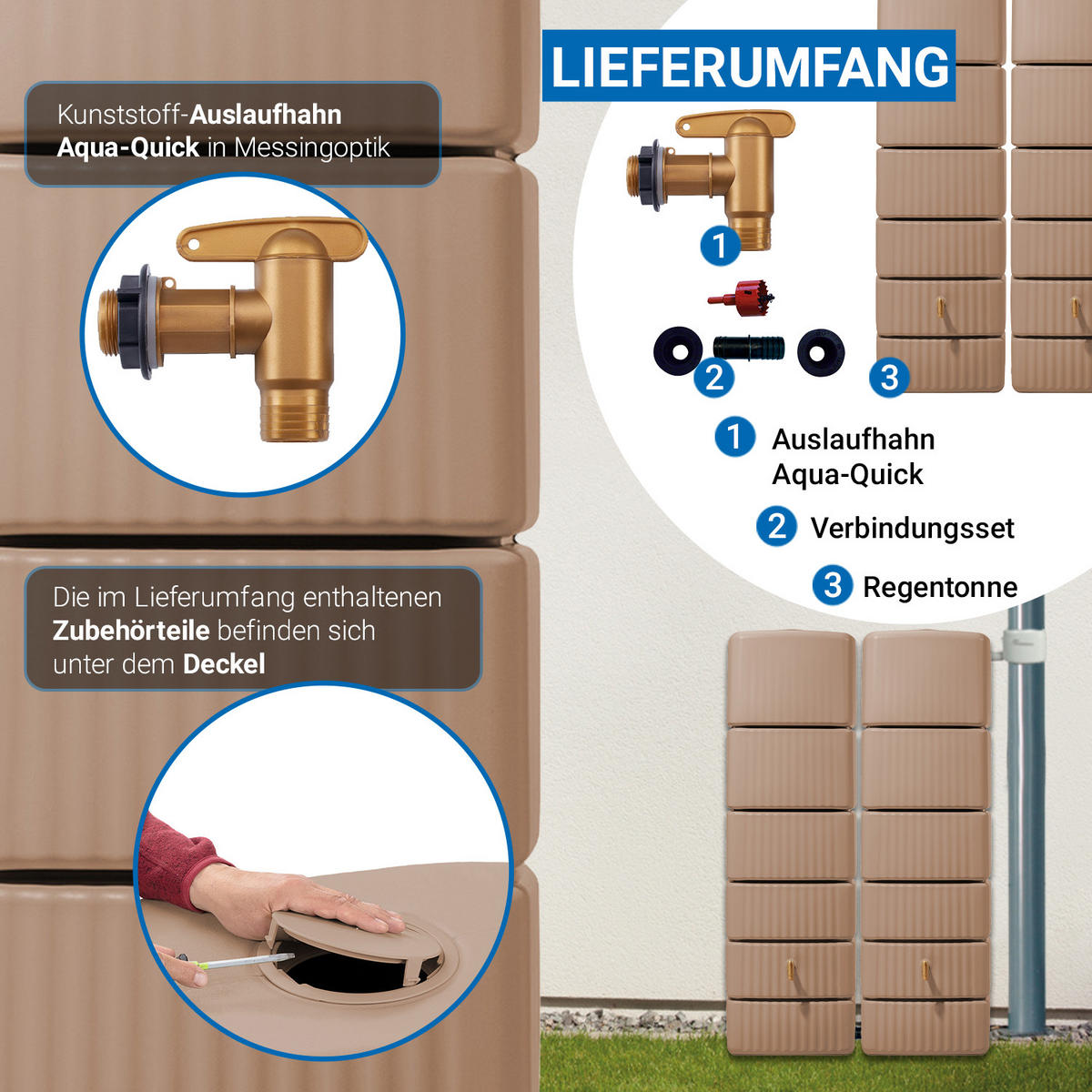 WANDTANK-SET 660 L taupe 2 x 330 L inkl. Verbindungsset - Braun, Kunststoff (126/182/37cm) - 4rain