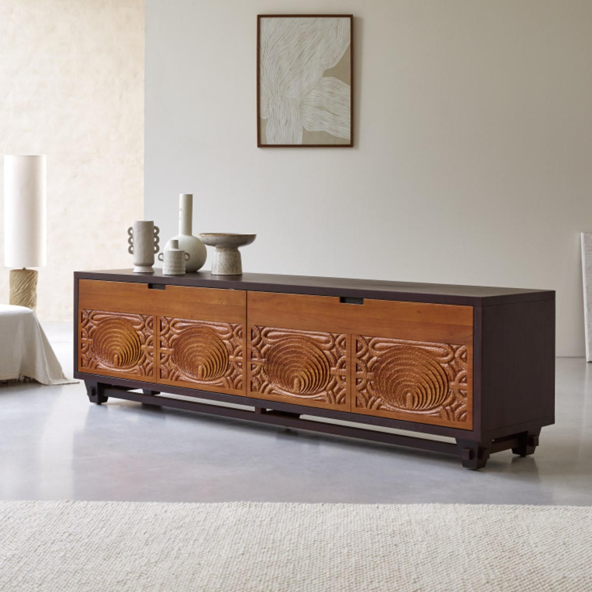 TV-SCHRANK Frida Dunkelbraun aus Mahagoni - Dunkelbraun, Holz (200/55/45cm) - Tikamoon