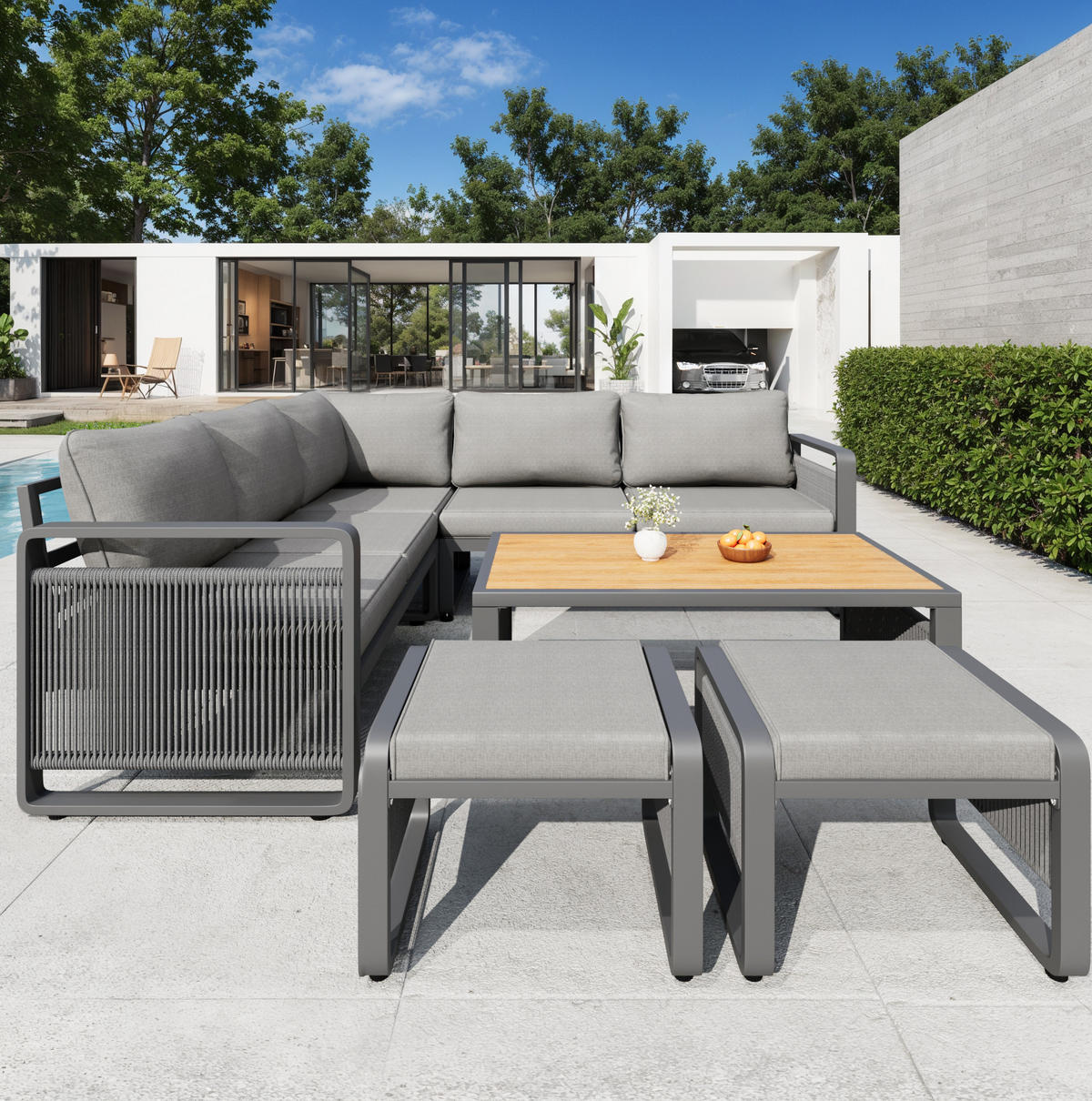 GARTENLOUNGE 120/65/66,5 cm grau aus Metall mit spritzwassergeschützten Polstern - Grau, Metall - OKWISH