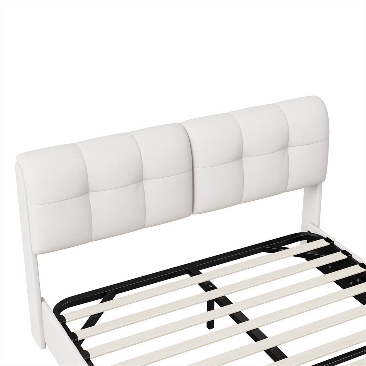 POLSTERBETT 160x200 cm mit hydraulischer Hubfunktion - Doppelbett mit LED-Beleuchtung - ohne Matratze - Cremeweiß - Beige, Textil (160/200cm) - DELFA