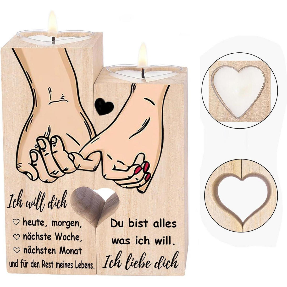KERZENSTÄNDER Holz mit Spruch - Braun, Holz (4.5/12/10cm)
